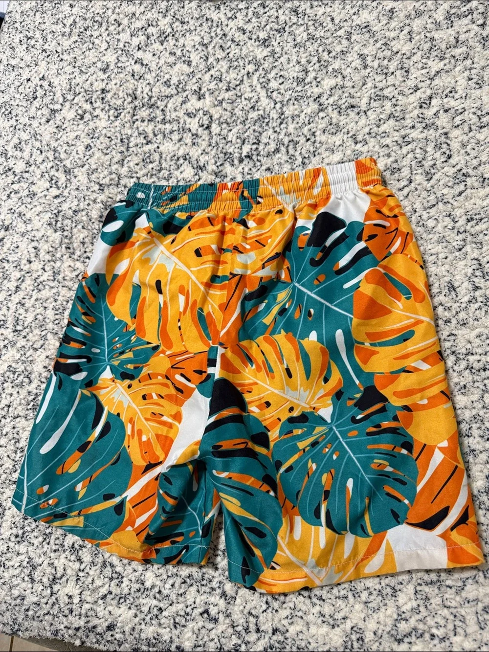 Kids Tropical Leaf Swim Trunks - Teal & Orange